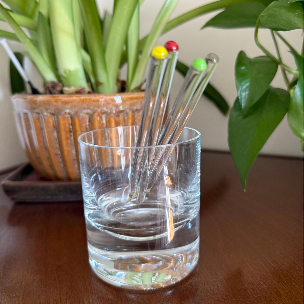 Vintage Glass Swizzle Sticks | Red, Green, Yellow, Clear | MCM Cocktail Set of 4